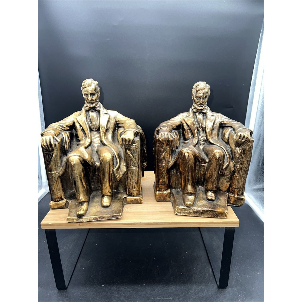 Vintage Seated Abraham Lincoln Chalkware Statues Bookends